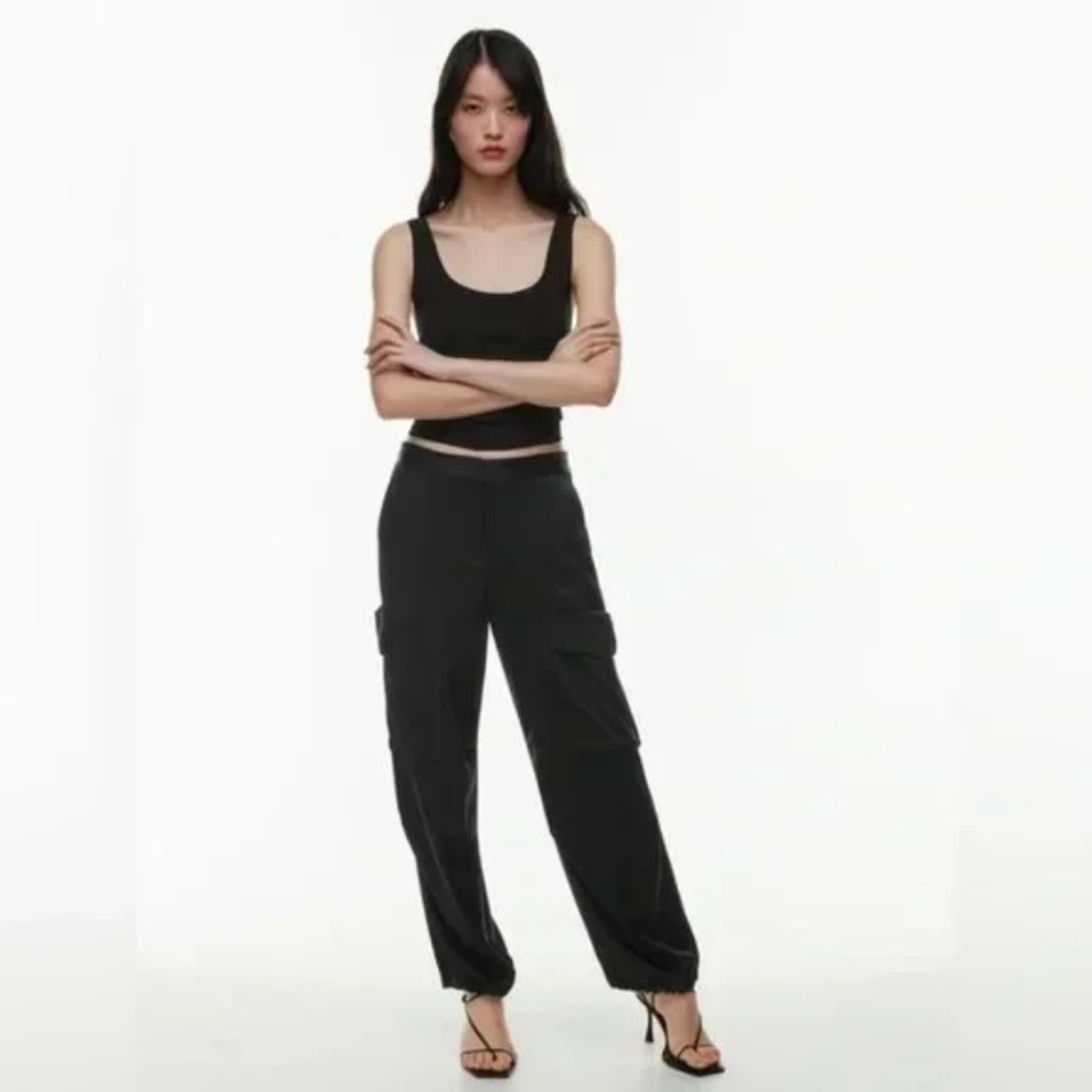 Aritzia Babaton Alliance Black Satin High Waist Cargo Pants In 4